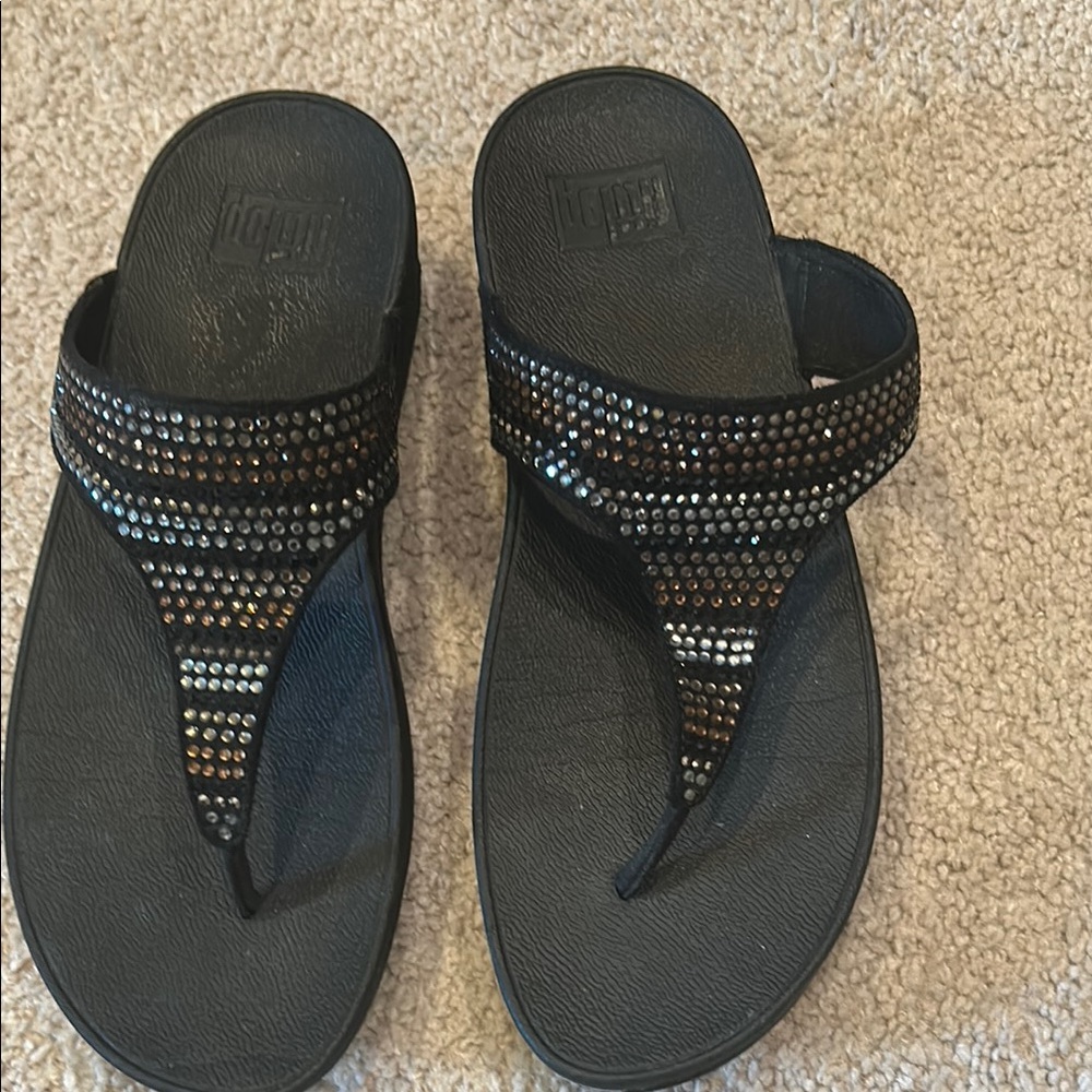 Fitflop Black and Gold Rhinestone Sandals